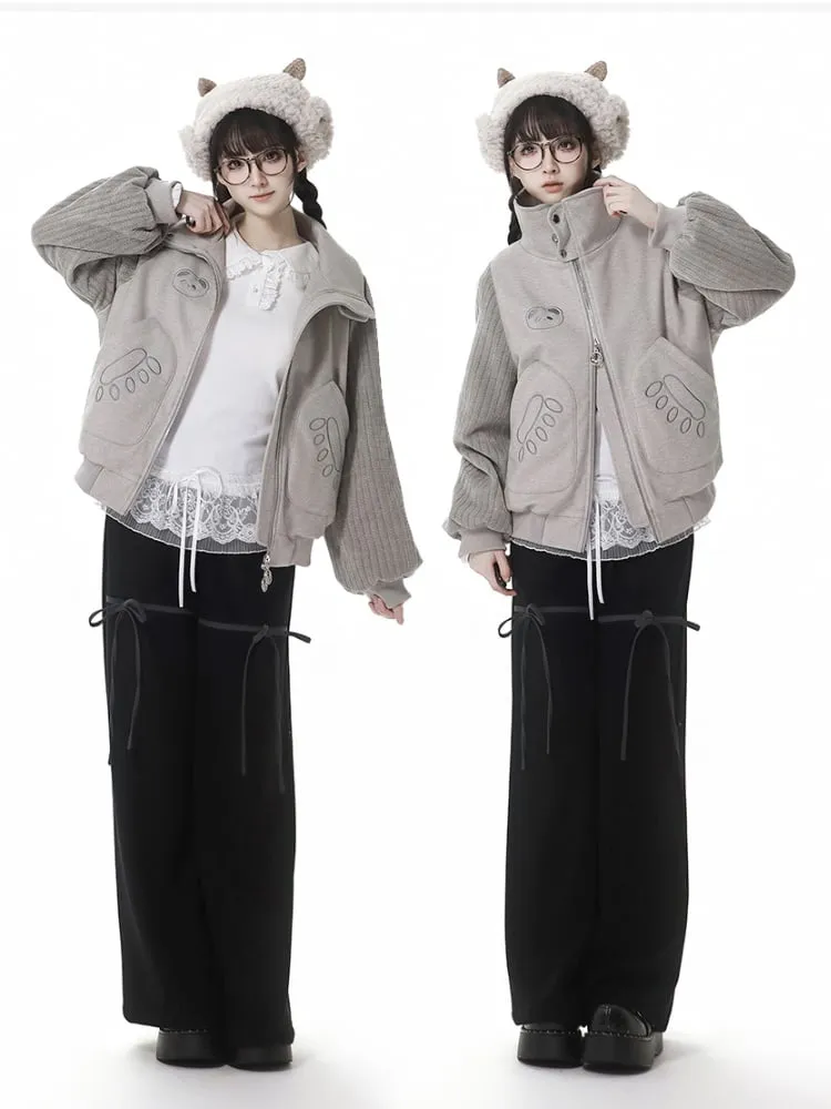 Black Bowknot Wide-Leg Pull-on Pants