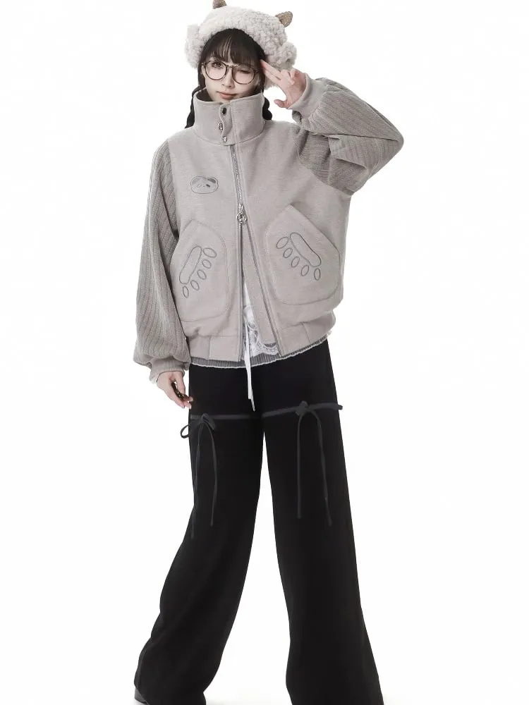 Black Bowknot Wide-Leg Pull-on Pants
