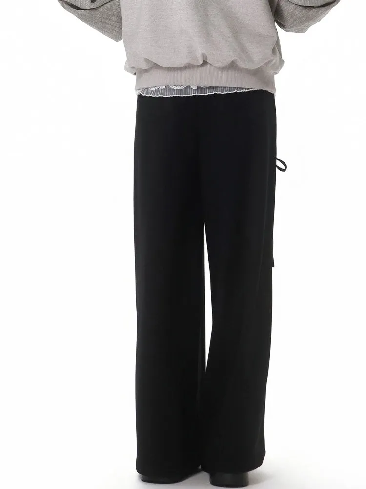 Black Bowknot Wide-Leg Pull-on Pants