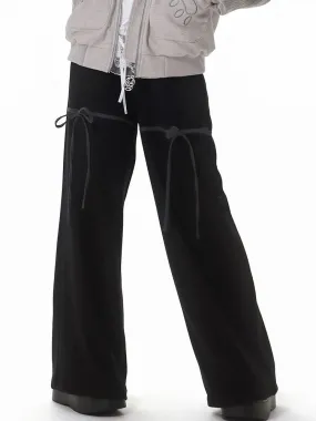 Black Bowknot Wide-Leg Pull-on Pants
