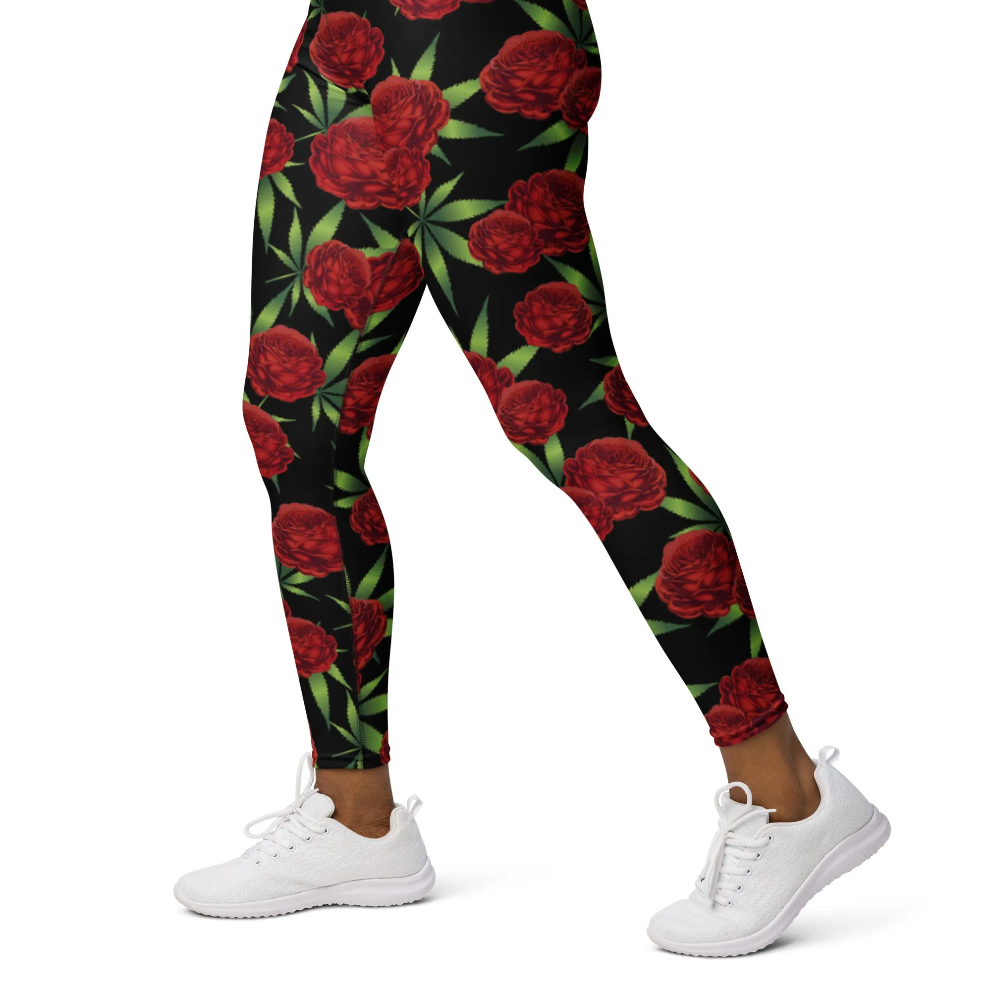Black Red Rose Yoga Leggings