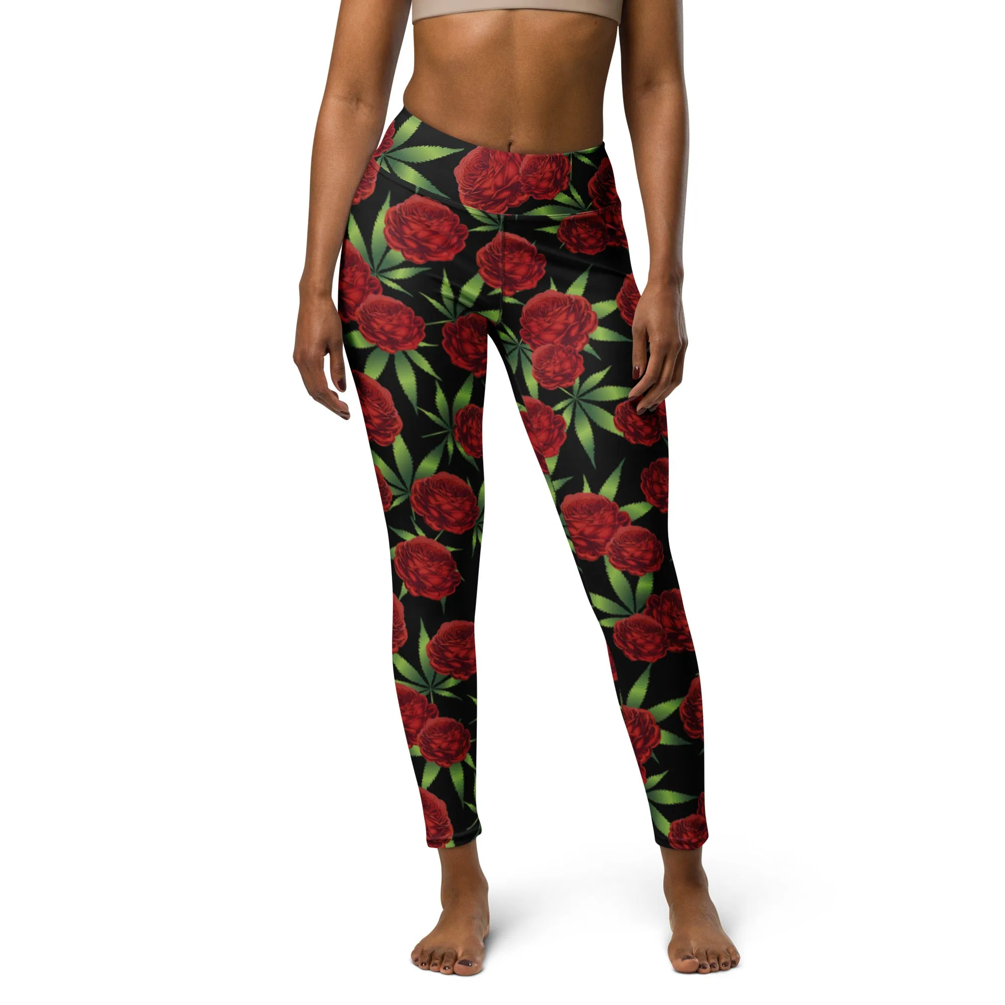 Black Red Rose Yoga Leggings