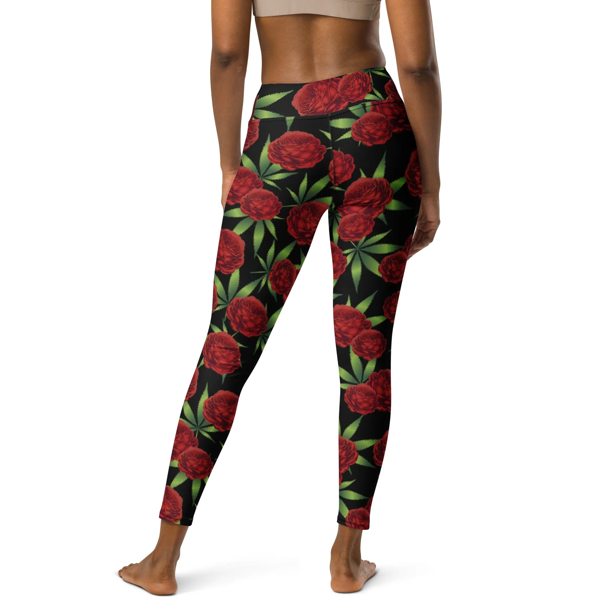 Black Red Rose Yoga Leggings