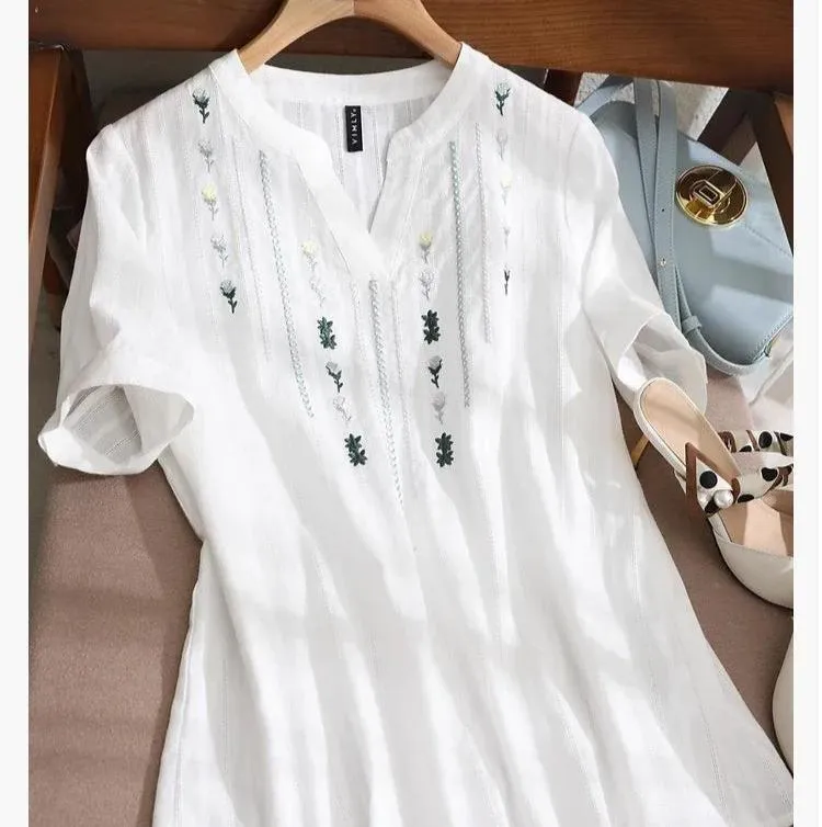 Clementine - Chic Embroidered Short Sleeve Shirt for Women