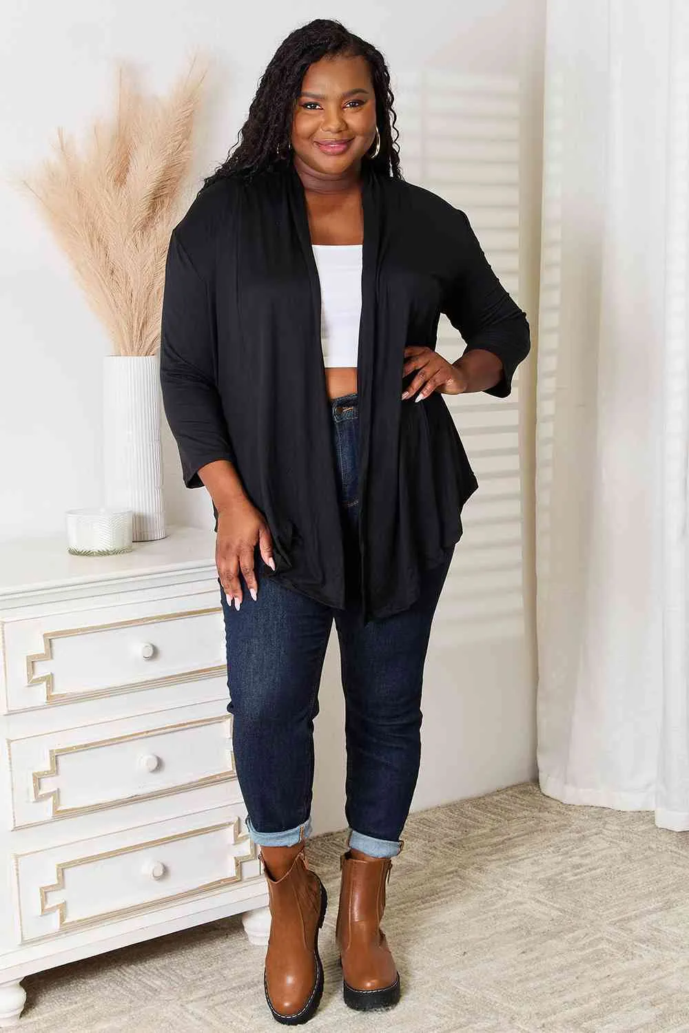 Cozy & Comfortable Open Front Cardigan in Black