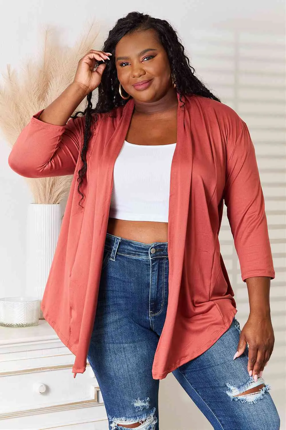 Cozy & Comfortable Open Front Cardigan in Coral