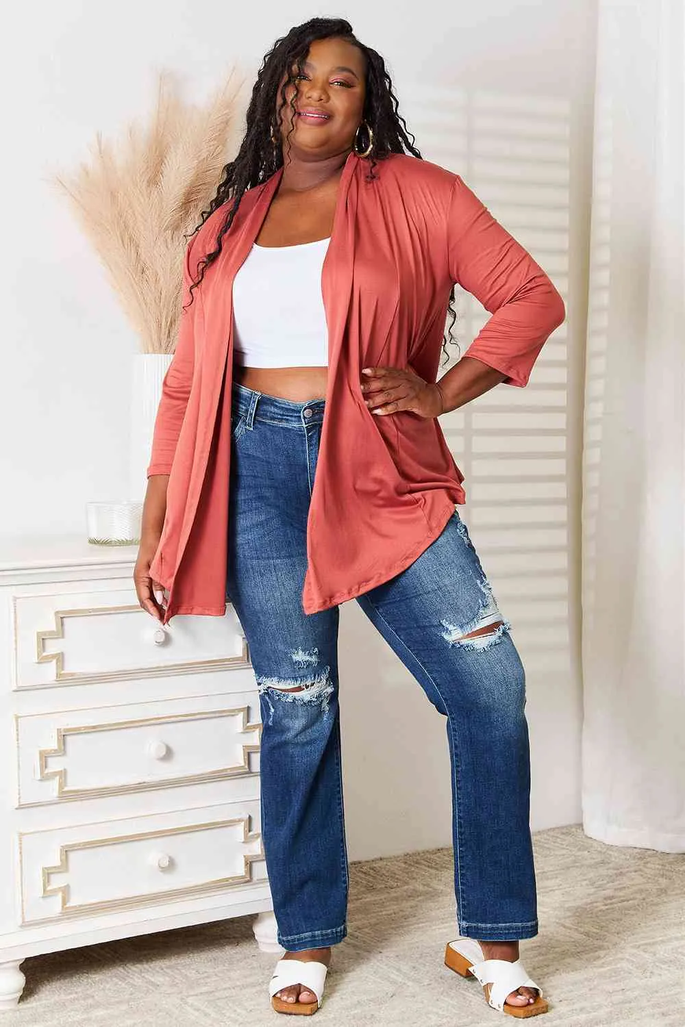 Cozy & Comfortable Open Front Cardigan in Coral