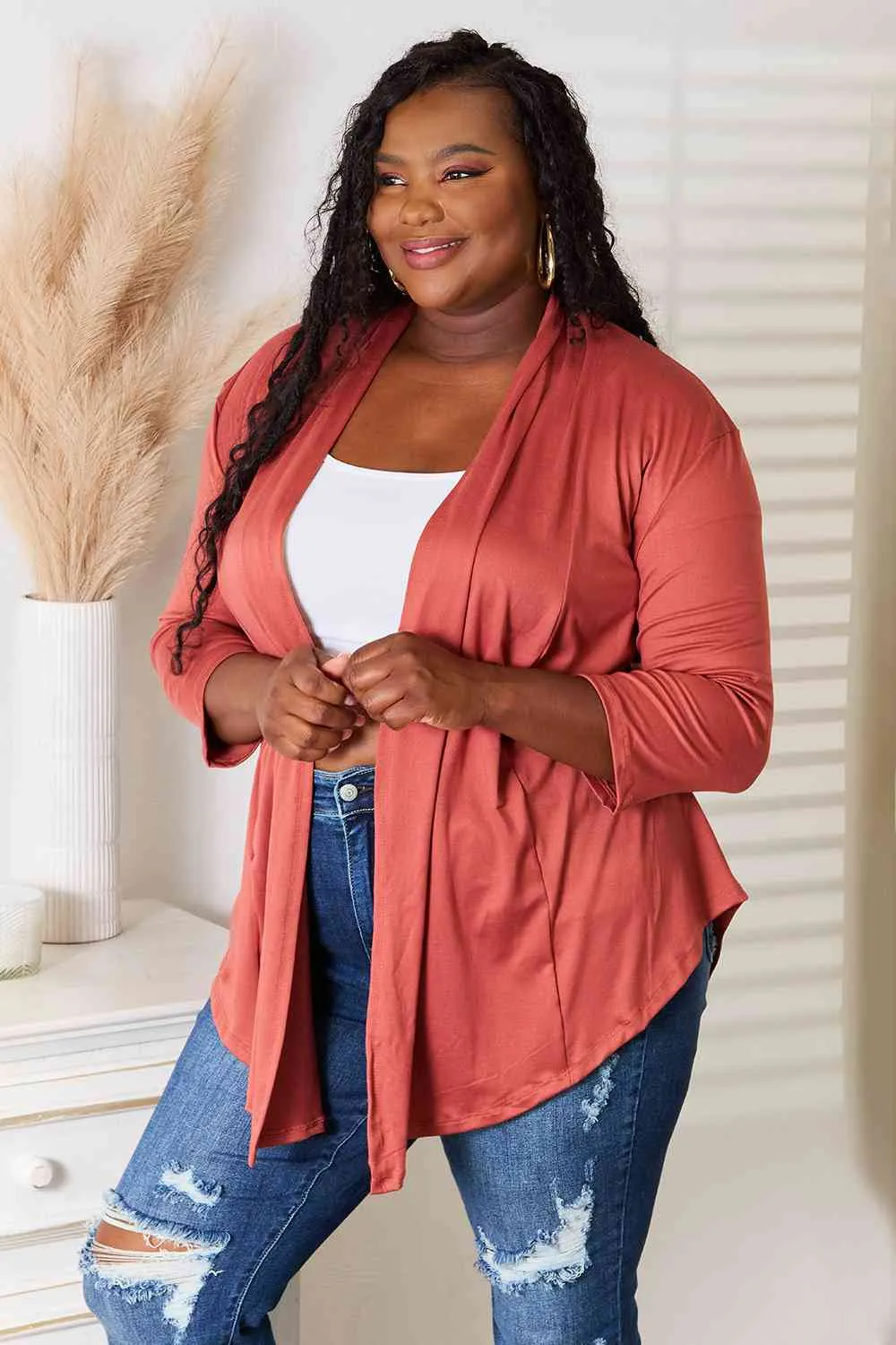 Cozy & Comfortable Open Front Cardigan in Coral