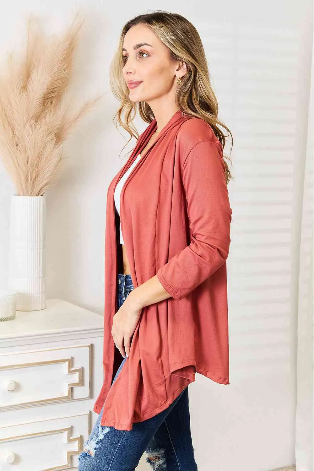 Cozy & Comfortable Open Front Cardigan in Coral