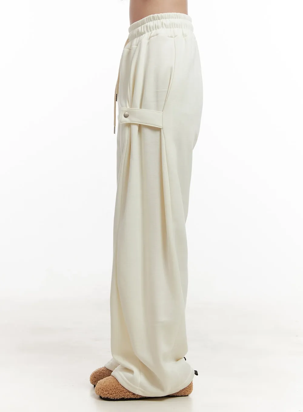 Cozy Pintuck Buttoned Wide-Leg Sweatpants IJ510