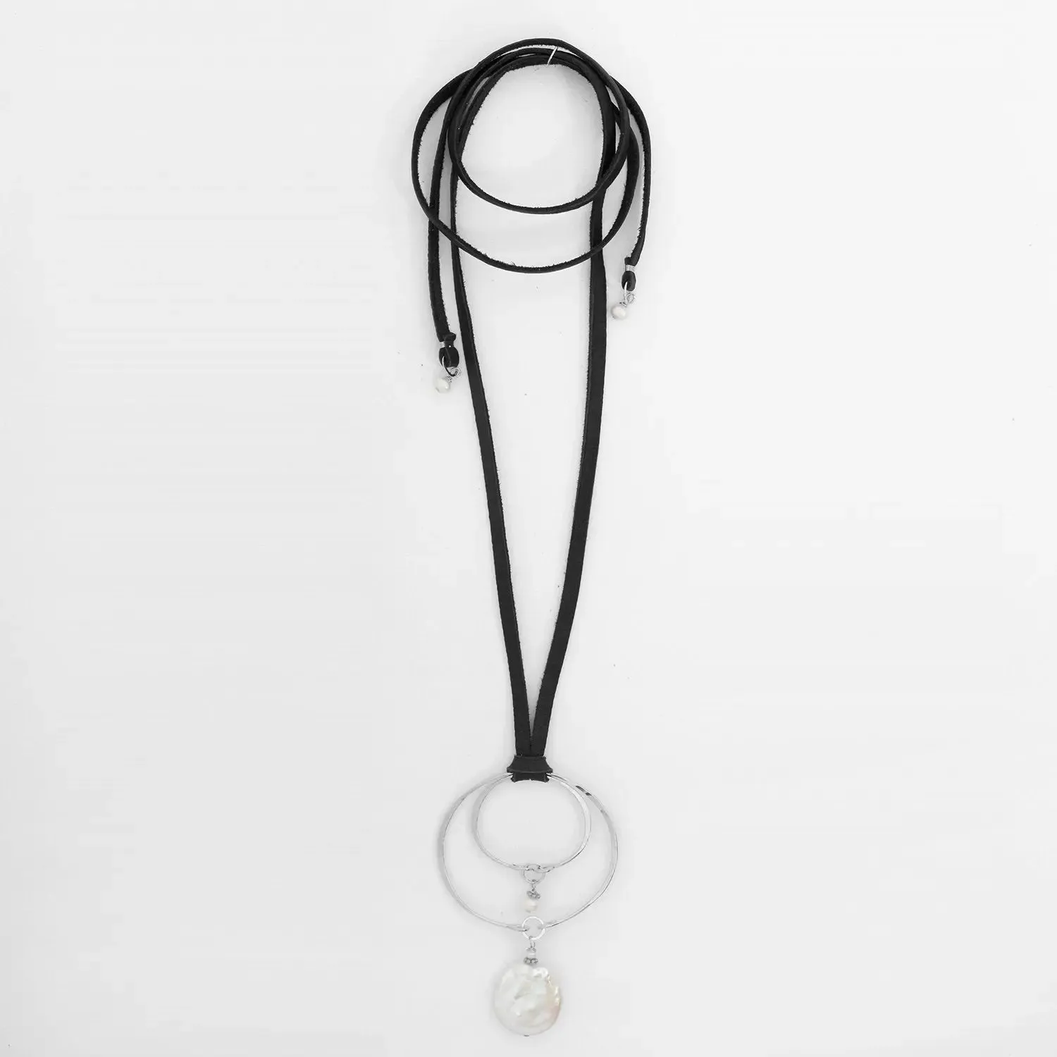 Forged Double Oval & Leather Necklace