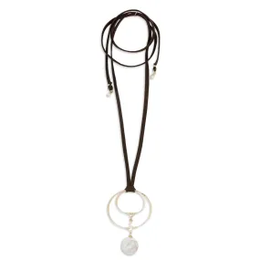 Forged Double Oval & Leather Necklace