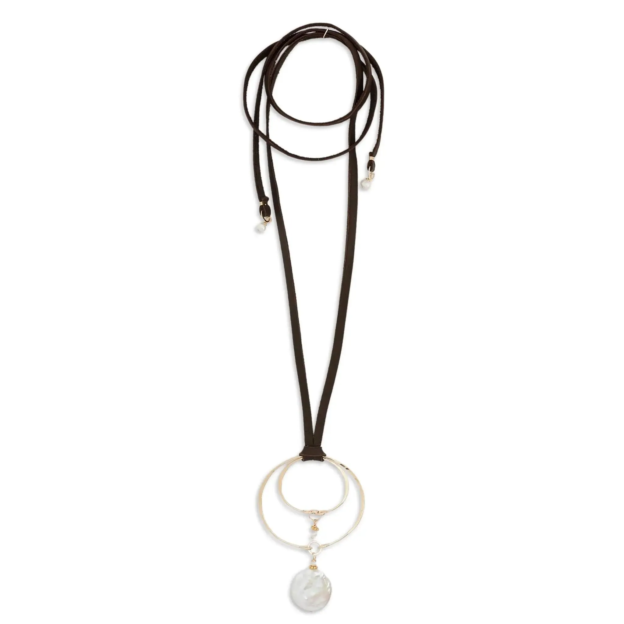 Forged Double Oval & Leather Necklace