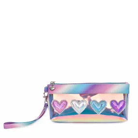 Hearts Clear Glazed Slim Pencil Pouch Wristlet