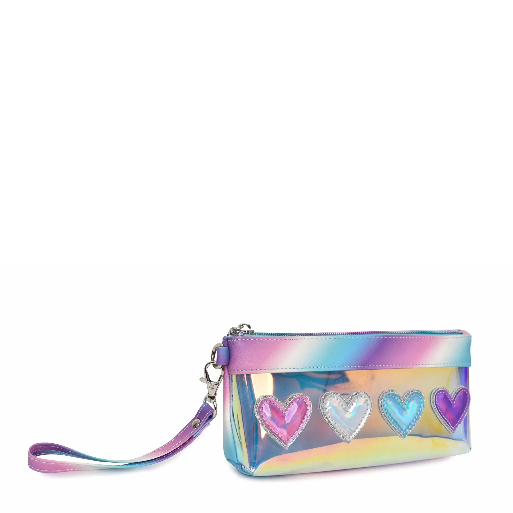 Hearts Clear Glazed Slim Pencil Pouch Wristlet