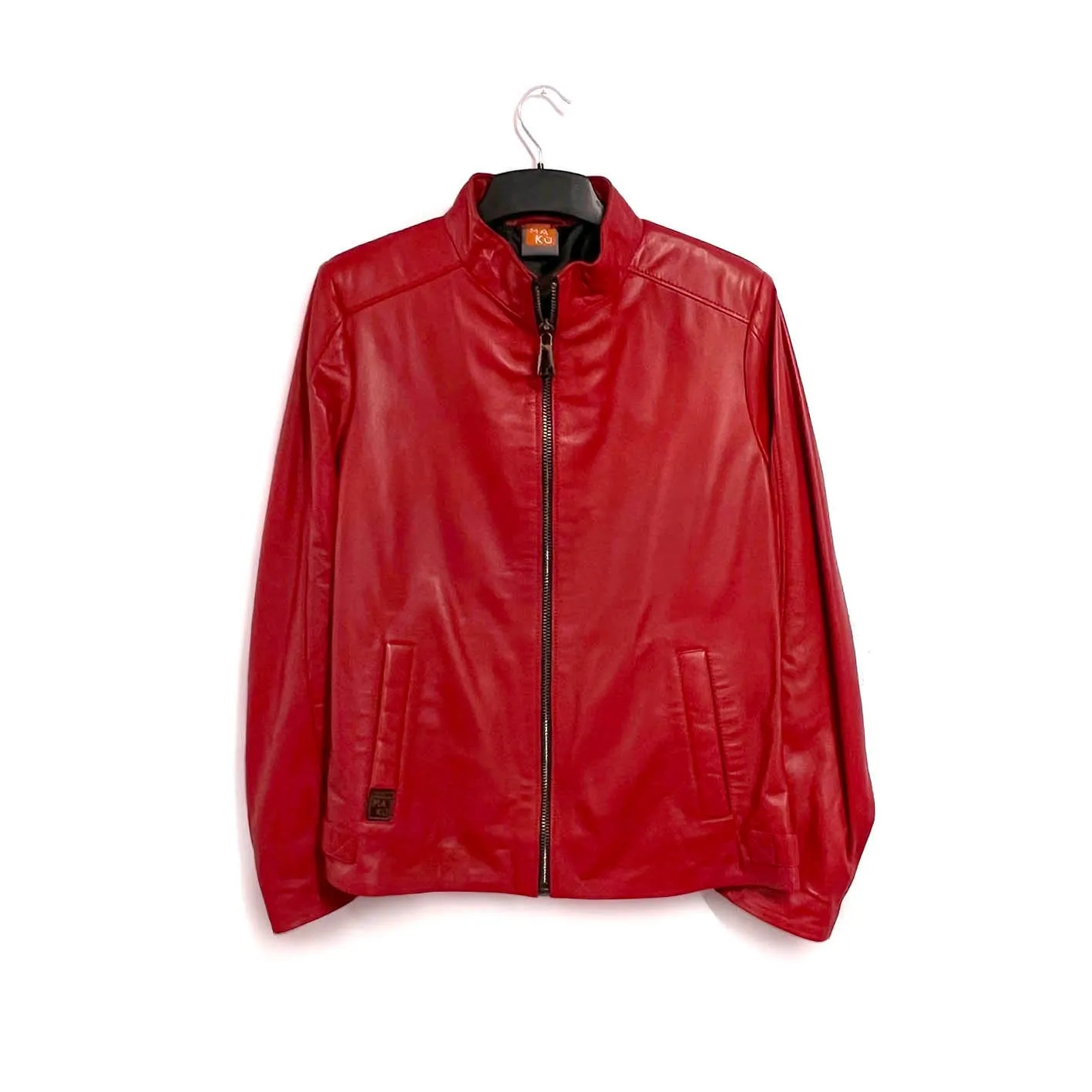 JENKA Ladies' Leather Biker Jacket / Cherry Red