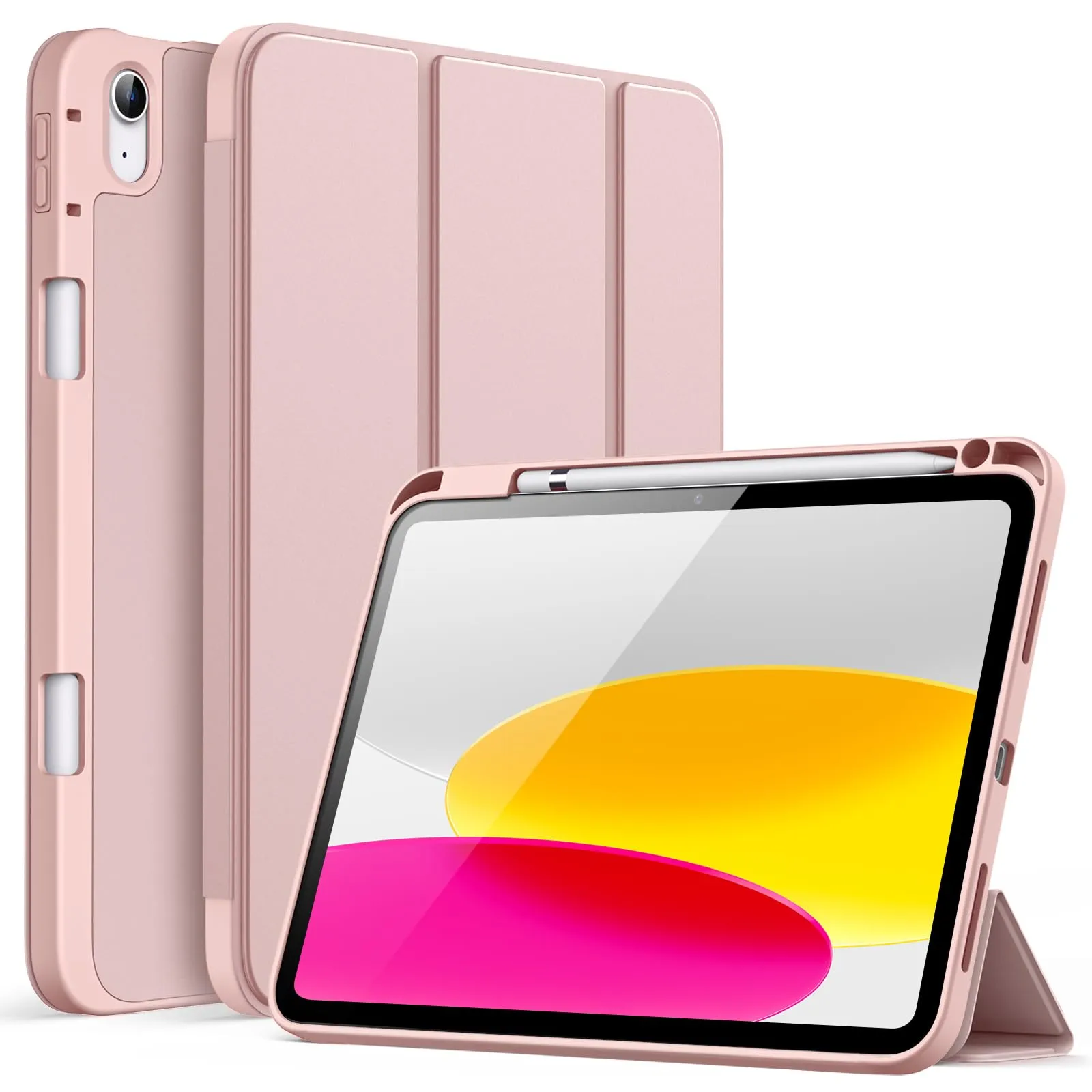 JETech Case for iPad 10 (10.9-Inch, 2022 Model, 10th Generation) with Pencil Holder, Slim Tablet Cover with Soft TPU Back, Auto Wake/Sleep (Rose Gold)