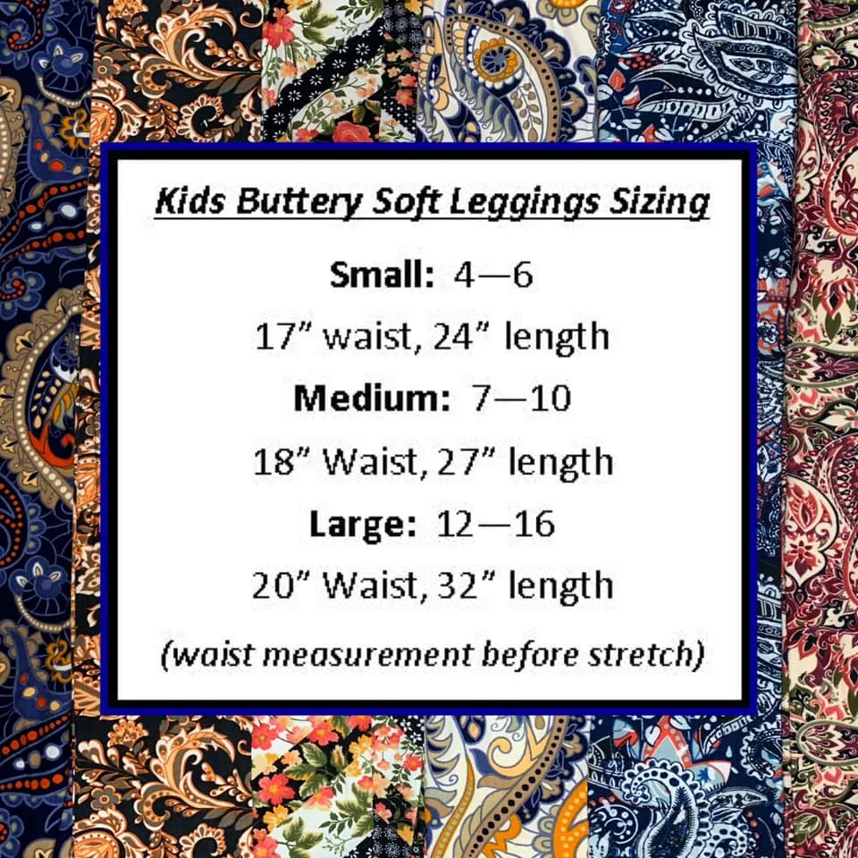 Kids Buttery Soft Leggings - Black Paisley Pinwheel