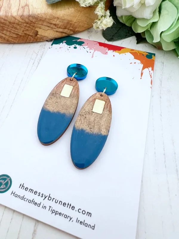 Long Oval Candy Drop Earrings in Blue   Dusty Pink