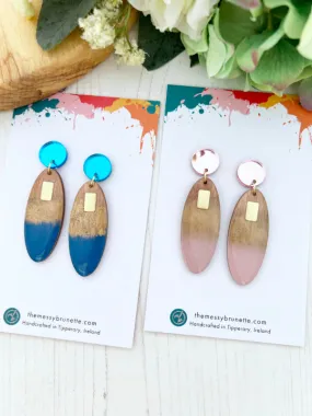 Long Oval Candy Drop Earrings in Blue   Dusty Pink