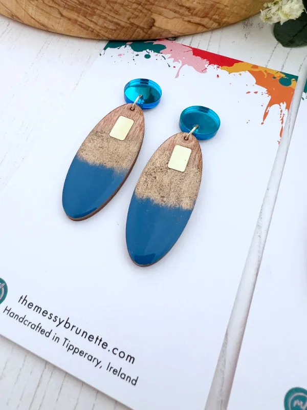 Long Oval Candy Drop Earrings in Blue   Dusty Pink