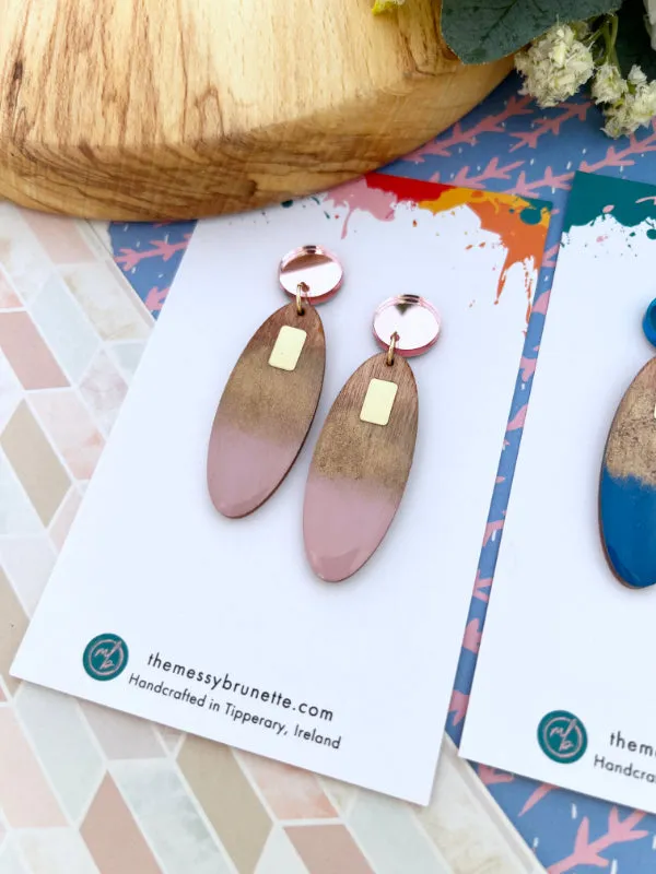 Long Oval Candy Drop Earrings in Blue   Dusty Pink