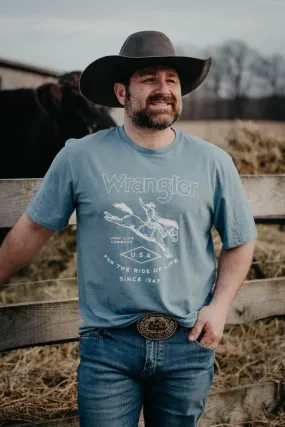 Men's Blue Cowboy Ride Wrangler T-shirt (1 - XXL)