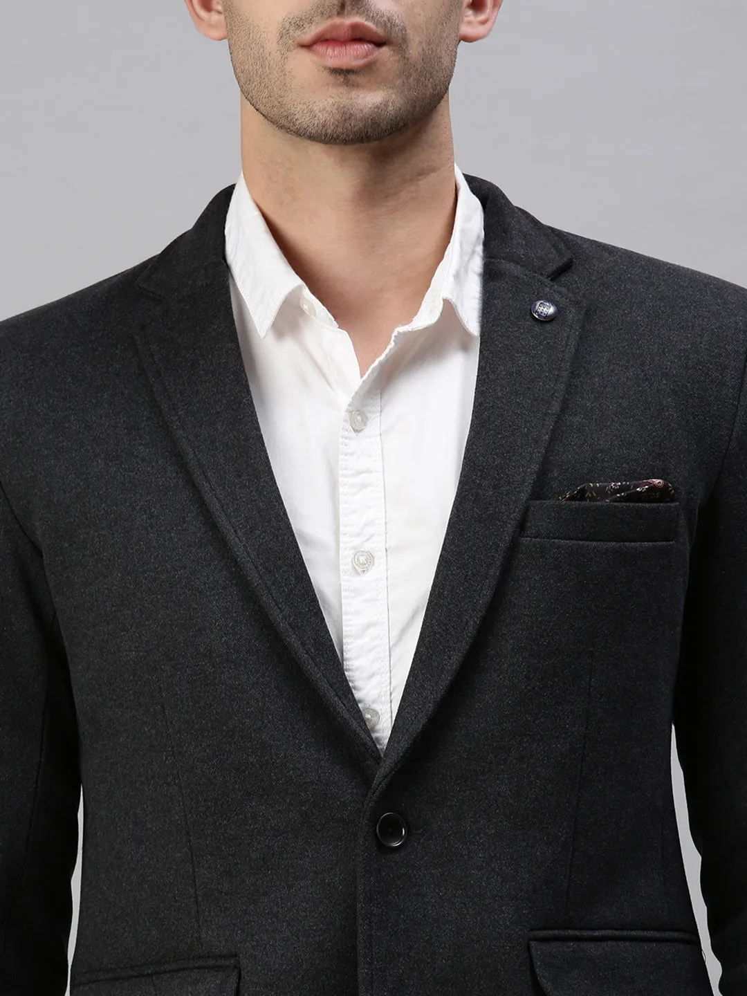 Men's Solid Black Single Breasted Blazer
