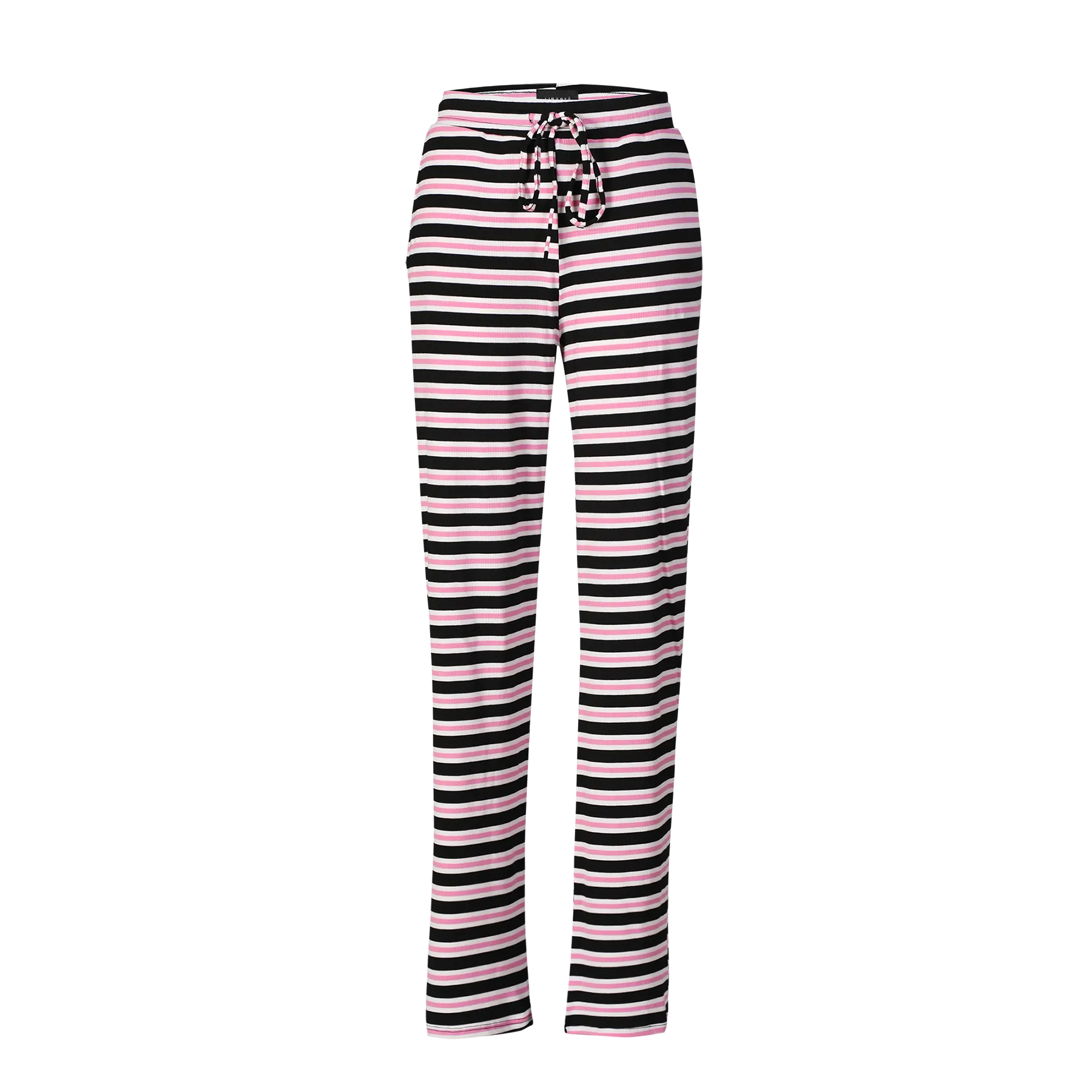 NATALIA-STRAIGHT-PANTS - BLACK BUBBLEGUM WHITE STRIPE