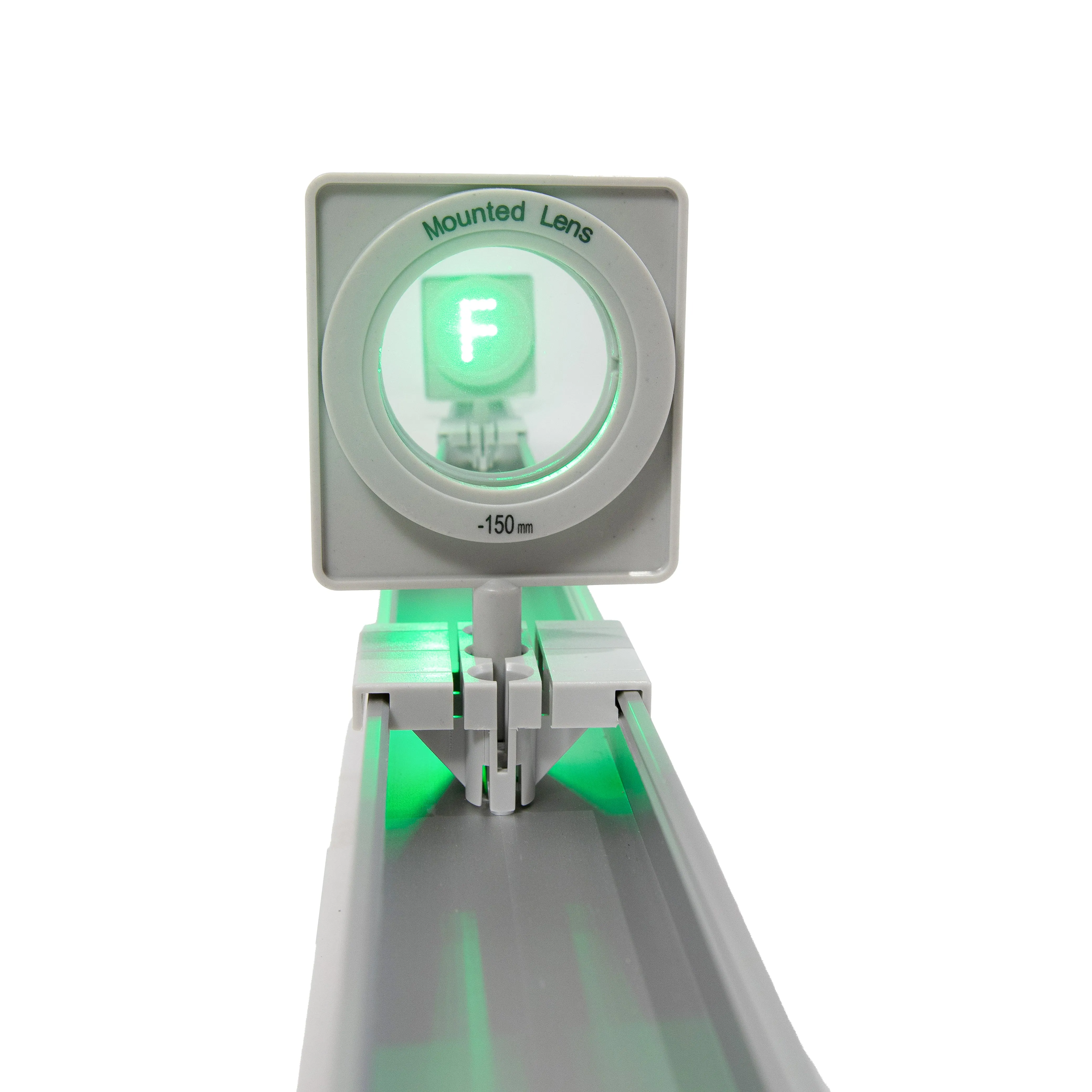Optical Bench Kit With 120cm Sturdy Metal, Graduated, Bench, F-LED, Object Screen, Concave and Convex Lens with 100mm Focal Length, Concave & Convex Lens with 200mm Focal Length, 6 mounting brackets, and 2 support feet.