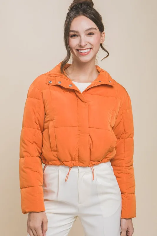 Puffer Jacket with Zipper and Snap Closure