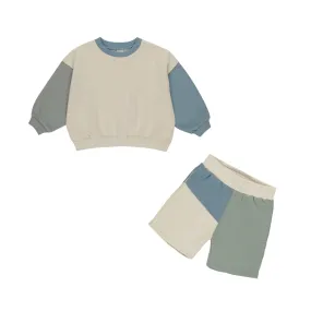 Relaxed Sweatshirt & Shorts Set | Colour Block