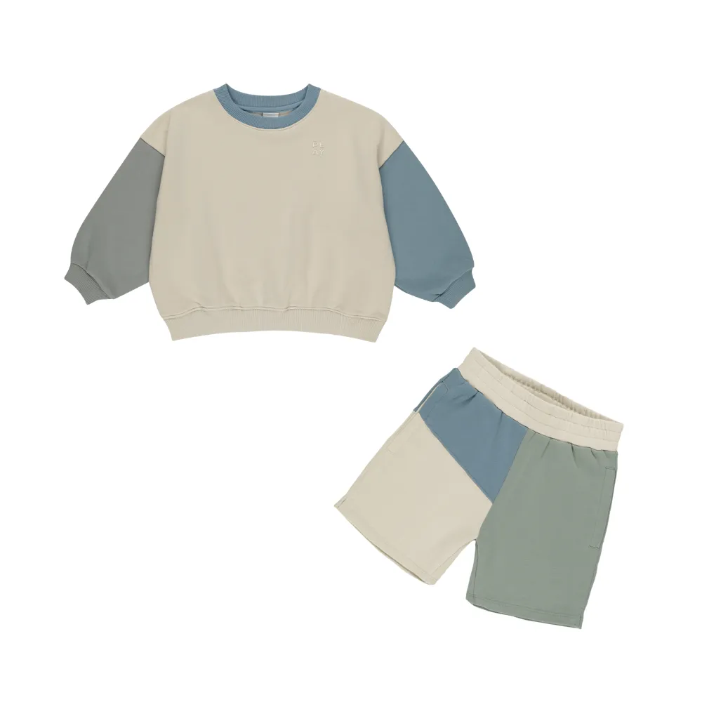 Relaxed Sweatshirt & Shorts Set | Colour Block