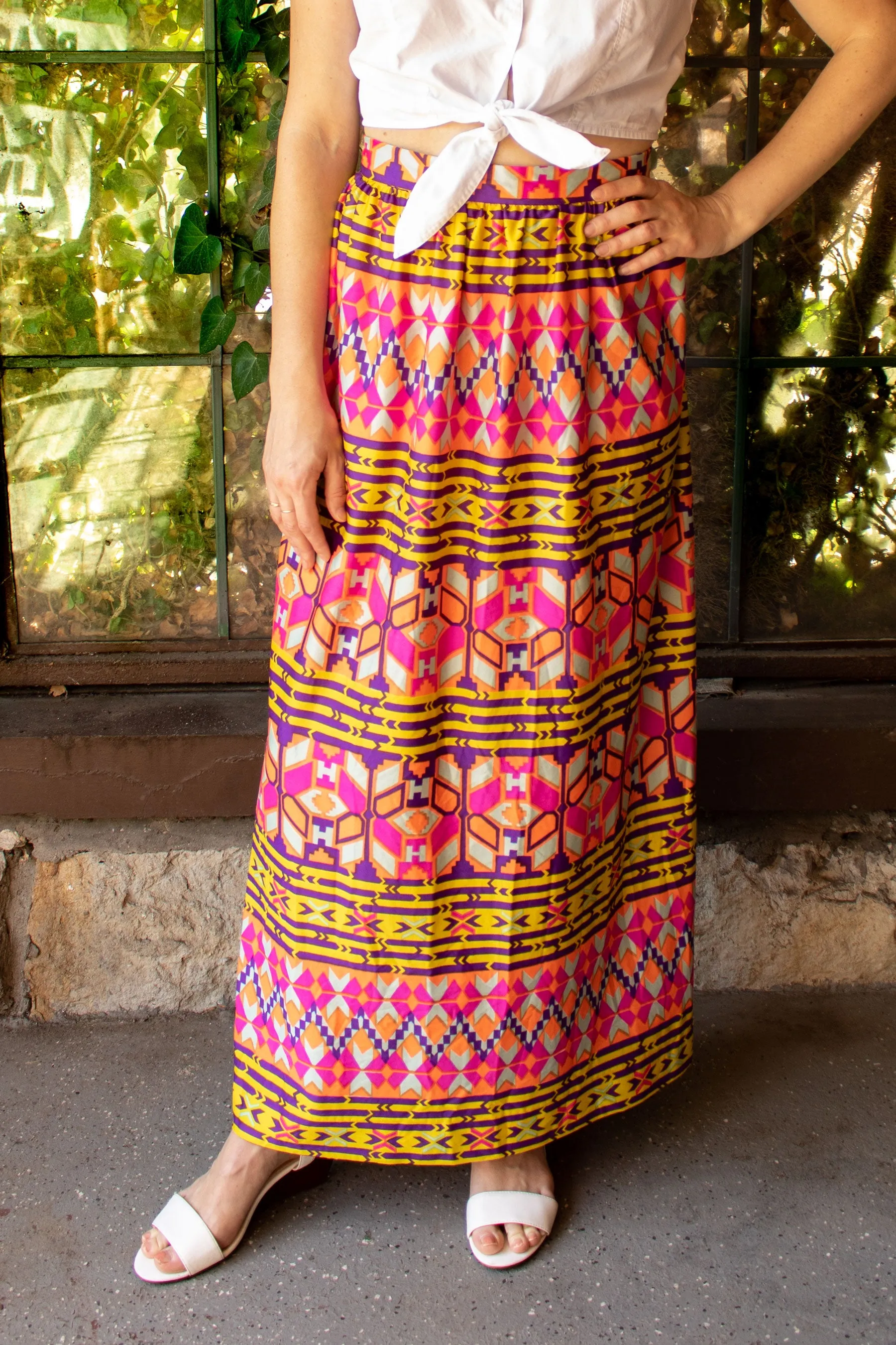 Vintage 1960s Abstract Bright Neon Skirt - Medium
