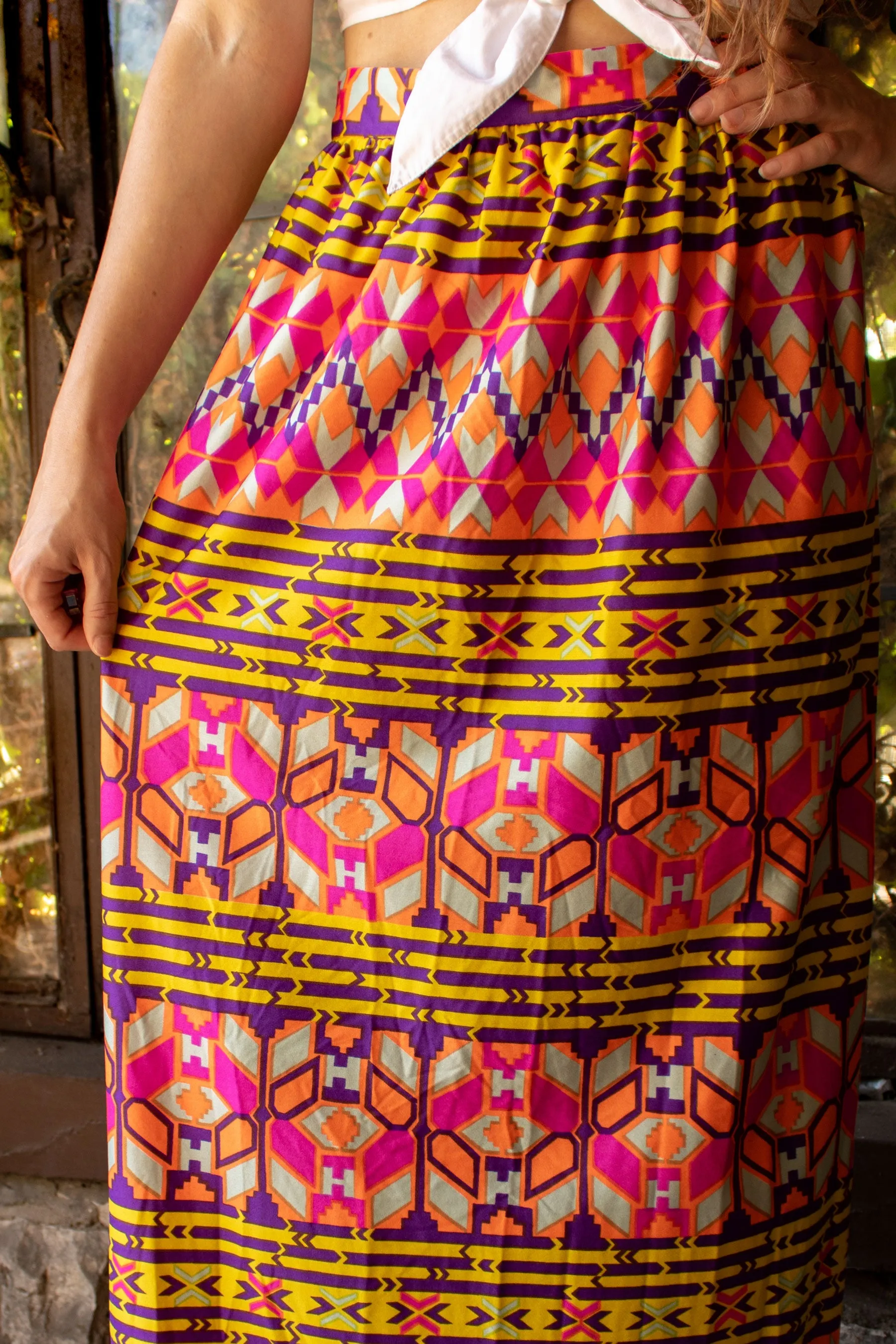 Vintage 1960s Abstract Bright Neon Skirt - Medium