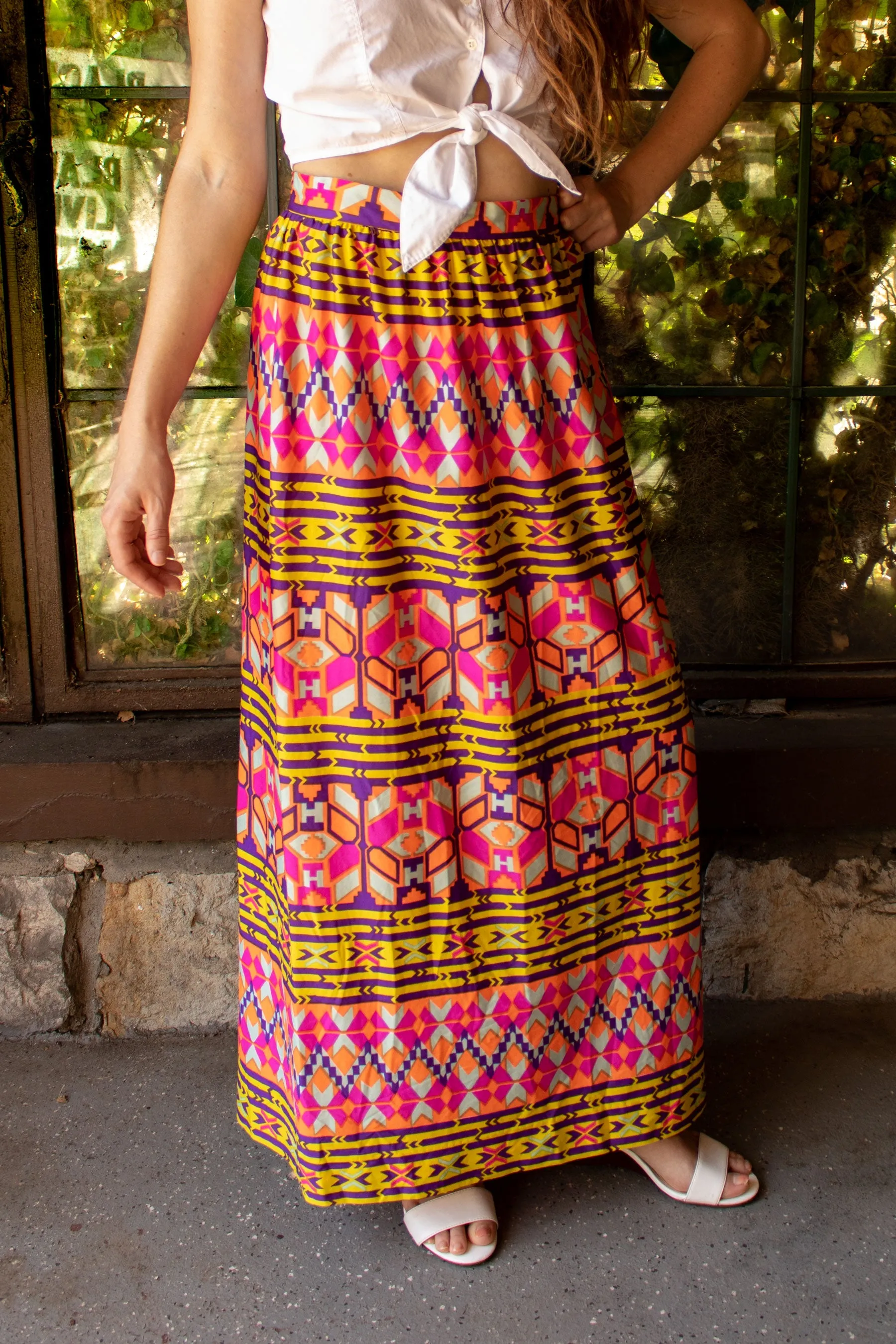 Vintage 1960s Abstract Bright Neon Skirt - Medium