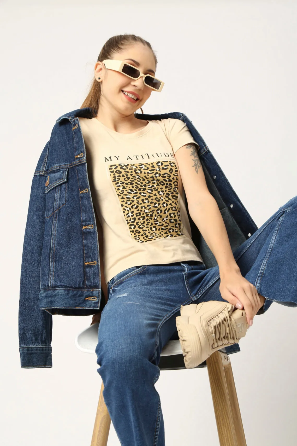 Women Beige Typography Printed T-shirt