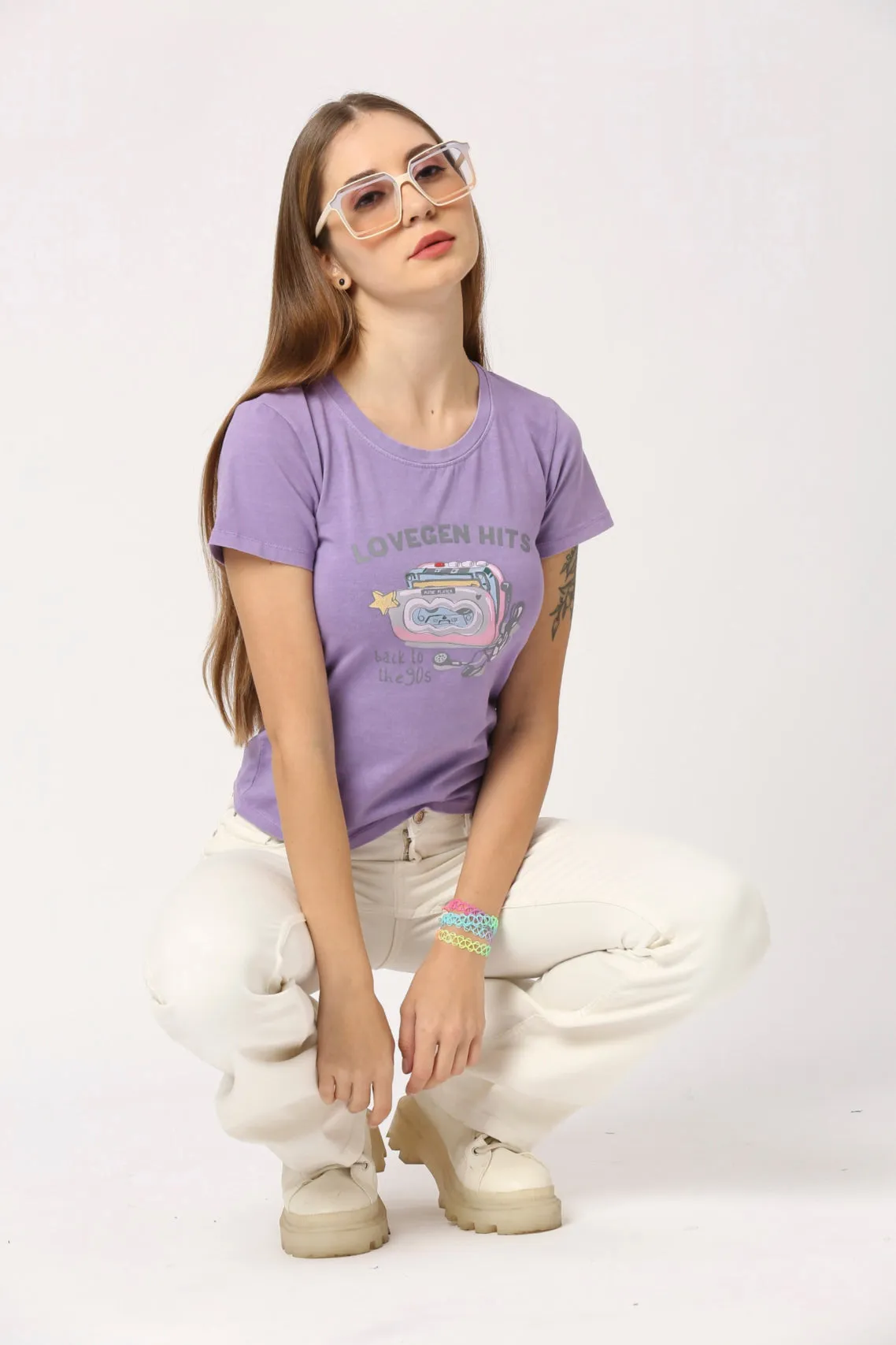 Women Purple Ella Round Neck Short Sleeve Printed T-Shirt