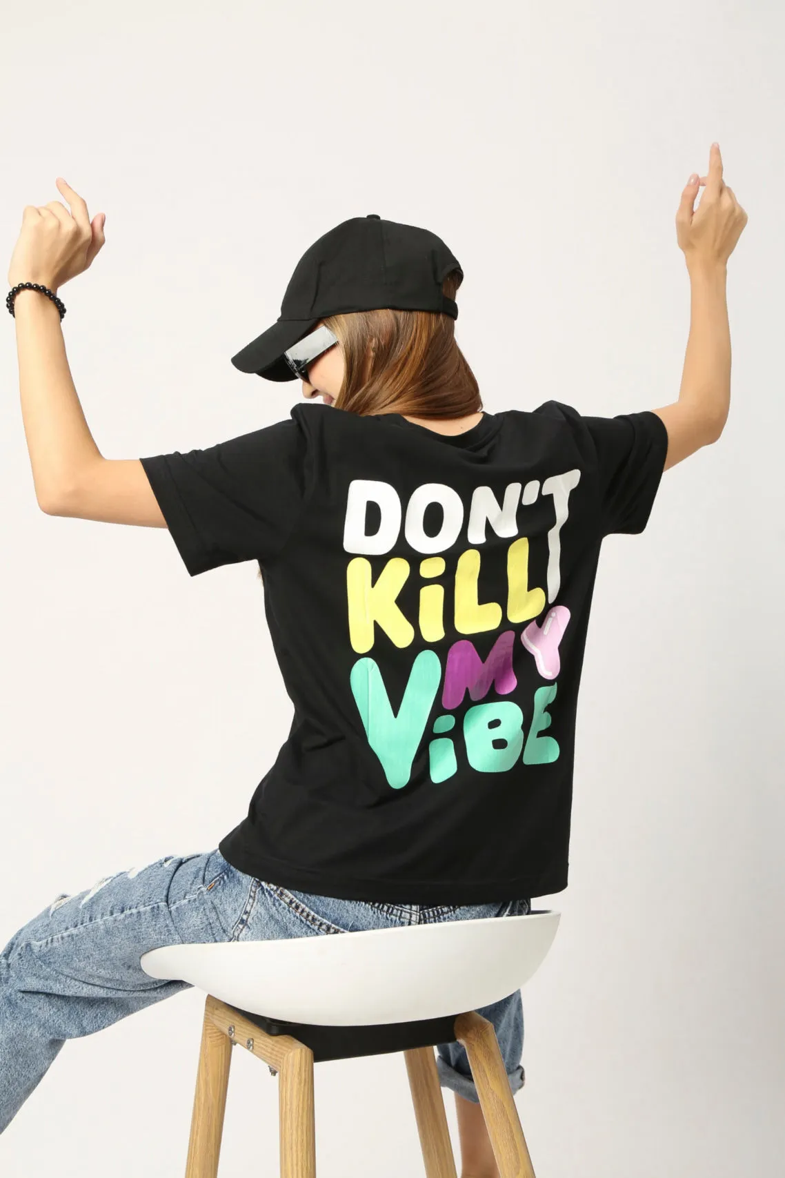 Women's Black Rebel Text T-Shirt