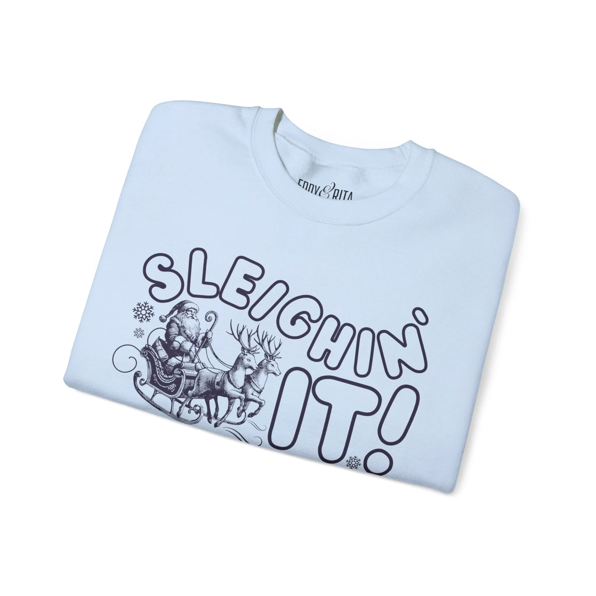 Women's Heavy Sweatshirt – "Sleighin It" Fun and Festive Christmas Graphic Sweatshirt