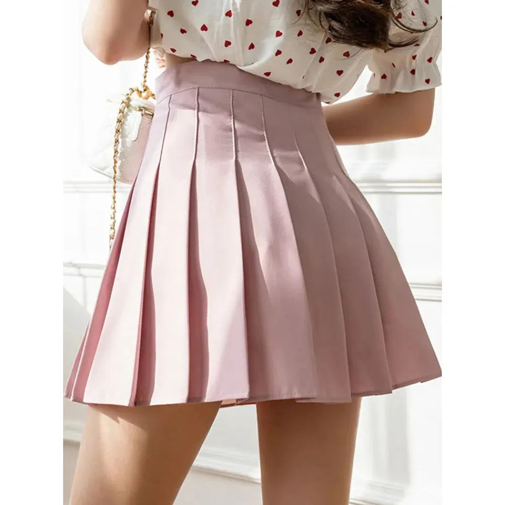 ZOKI White Women Pleated Skirts Summer High Waist A-Line