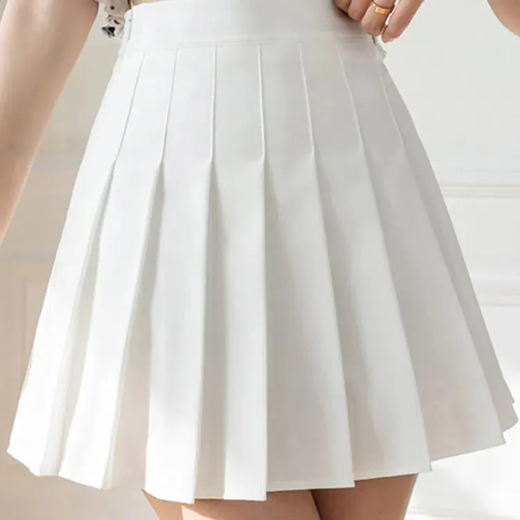 ZOKI White Women Pleated Skirts Summer High Waist A-Line