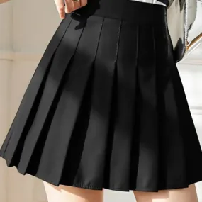 ZOKI White Women Pleated Skirts Summer High Waist A-Line