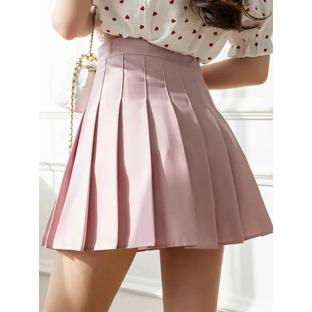 ZOKI White Women Pleated Skirts Summer High Waist A-Line